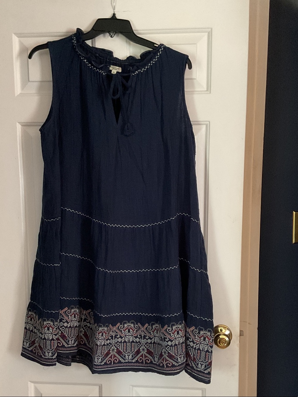 Max Studio Navy Sleeveless Dress with Embroidered Trim